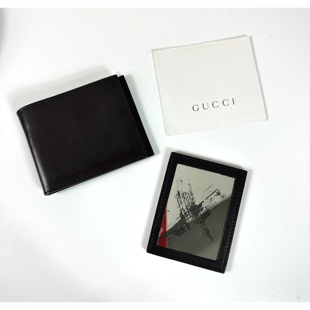 Gucci Pocket Mirror with Leather Case Authentic Vintage